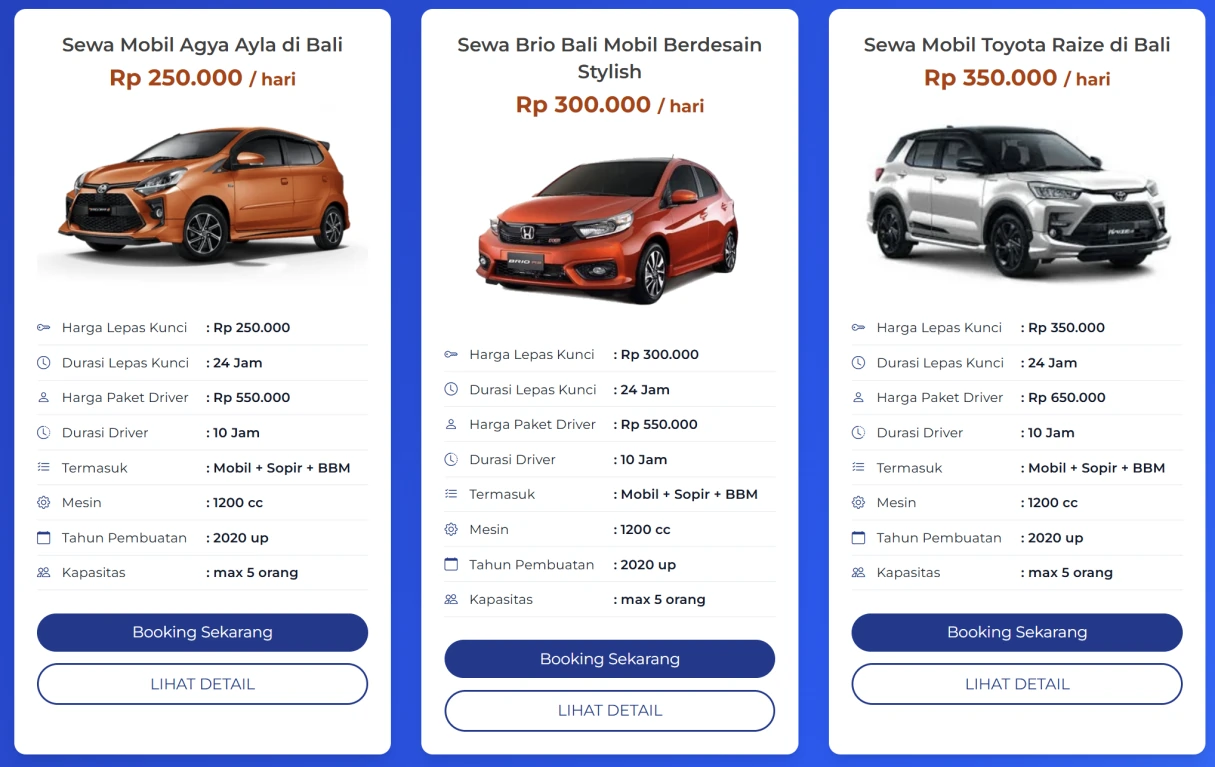 Harga rental mobil di Bali