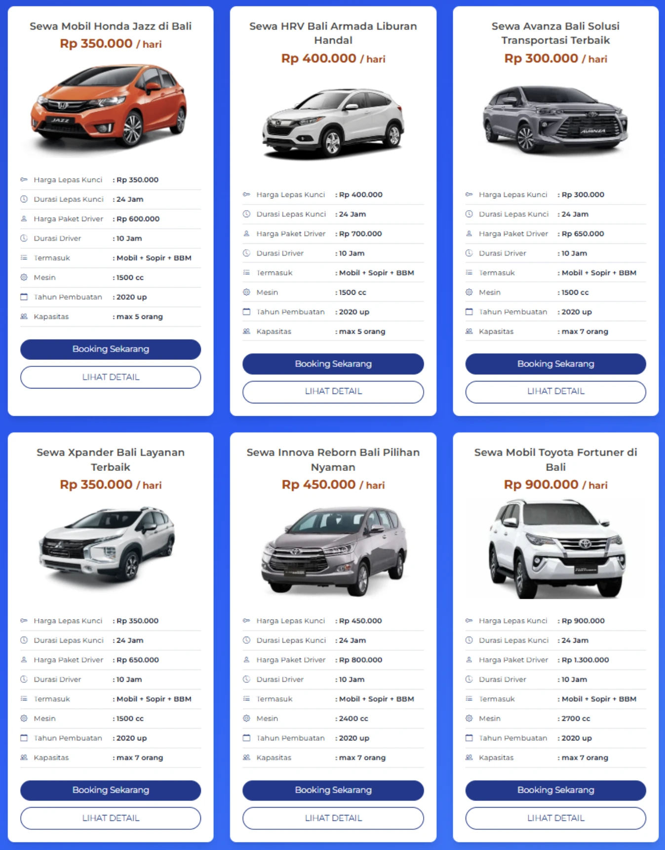 Harga sewa mobil di Bali